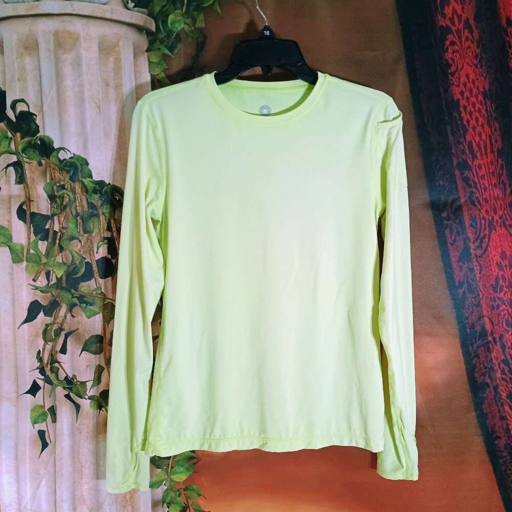EUC: BloqUV Sz M Neon Yellow 24/7 Long Sleeve Top UPF 50+ Sun Protection Pocket